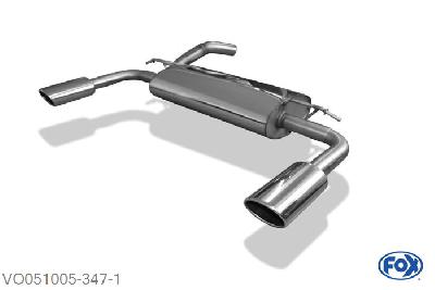 VO051005-347, Volvo C70 II - Cabrio 2.5l 162/169kW, Einddemper met uitgang rechts/links - 115x85mm  Type 32 rechts/links 63,5mm Buisdiameter Geheel RVS, Absortie demper, mooie diepe sound, Met E-keur