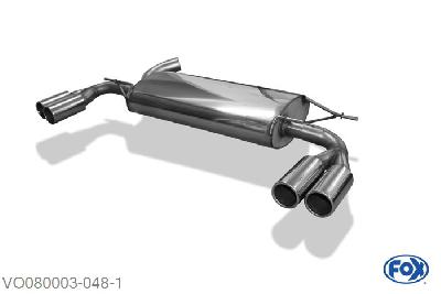 VO080003-048, Volvo XC60 2.4l D 120/136/151/158kW, Einddemper met uitgang rechts/links - 2x76mm  Type 12 rechts/links 63,5mm Buisdiameter Geheel RVS, Absortie demper, mooie diepe sound, Met E-keur
