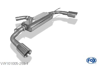 VW101005-293, VW Beetle 2,0l - 16 (5C) Coupe & Cabrio 2.0l 147/155/162kW, Einddemper met uitgang rechts/links - 1x100mm  Type 25 rechts/links 70mm Buisdiameter Geheel RVS, Absortie demper, mooie diepe sound, Met E-keur
