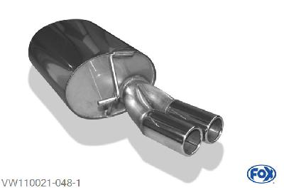 VW110021-048, VW Bora 1J/ Bora 1J Variant - 4-Motion 2.3l 110kW, Einddemper met eindstuk 2x76mm  Type 12 50mm Buisdiameter Geheel RVS, Absortie demper, mooie diepe sound, Met E-keur