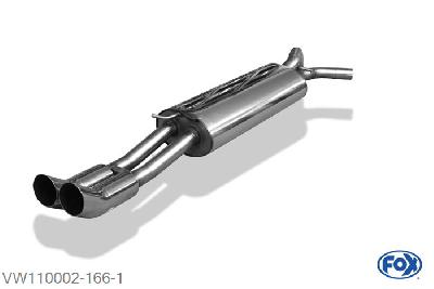 VW110002-166, VW Bora 1J/ Bora Variant 1J 1.4l 55kW 1.6l 74/75/77/81kW 1.8l 92/110kW 2.0l 85kW 2.3l 110kW 1.9l SDI 50kW 1.9l TDI 66/81/85/96/110kW, Einddemper met eindstuk 2x76mm  Type 18 55mm Buisdiameter Geheel RVS, Absortie demper, mooie diepe sound, Met E-keur
