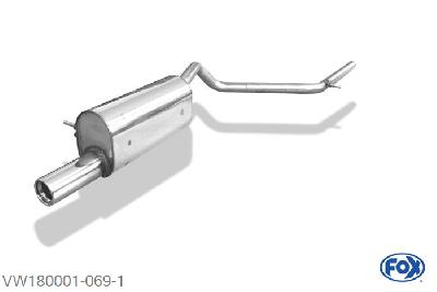VW180001-069, VW Fox - 5Z 1.4l 55kW, Einddemper met eindstuk 1x80mm  Type 13 50mm Buisdiameter Geheel RVS, Absortie demper, mooie diepe sound, Met E-keur