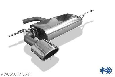 VW055017-351, VW Golf VI 1.2l 77kW 1.4l 59/90/118kW 1.6l 75kW 1.6l TDI 66/77kW 2.0l TDI 81/103kW, Einddemper einseitig - 140x90mm  Type 32 55mm Buisdiameter Geheel RVS, Absortie demper, mooie diepe sound, Met E-keur