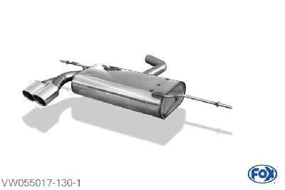 VW055017-130, VW Golf VI 1.2l 77kW 1.4l 59/90/118kW 1.6l 75kW 1.6l TDI 66/77kW 2.0l TDI 81/103kW, Einddemper einseitig - 2x80mm  Type 16 55mm Buisdiameter Geheel RVS, Absortie demper, mooie diepe sound, Met E-keur
