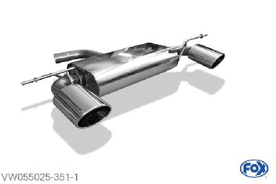 VW055025-351, VW Golf VI 1.2l 77kW 1.4l 59/90/118kW 1.6l 75kW 1.6l TDI 66/77kW 2.0l TDI 81/103kW, Einddemper rechts/links - 140x90mm  Type 32 rechts/links 55mm Buisdiameter Geheel RVS, Absortie demper, mooie diepe sound, Met E-keur