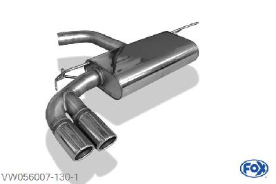 VW056007-130, VW Golf VII  - Onafhankelijke wielophanging 1.2l 63/77/81kW 1.4l 90/92/103/110kW 1.6l 81kW 1.6l TDI 66/77/81kW 2.0l TDI 81/105/110kW, Einddemper einseitig - 2x80mm  Type 16 70mm Buisdiameter Geheel RVS, Absortie demper, mooie diepe sound, Met E-keur