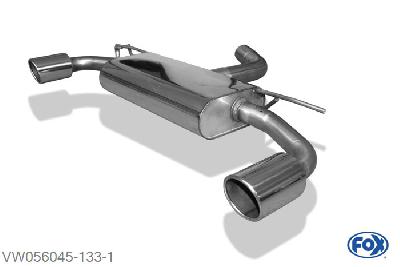 VW056045-133, VW Golf VII  - Onafhankelijke wielophanging - GTI-Look 1.2l 63/77/81kW 1.4l 90/92/103/110kW 1.6l 81kW 1.6l TDI 66/77/81kW 2.0l TDI 81/105/110kW, Einddemper rechts/links - 1x100mm  Type 16 rechts/links 70mm Buisdiameter Geheel RVS, Absortie demper, mooie diepe sound, Met E-keur