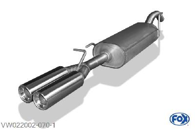 VW022002-070, VW Passat 35i - Bj. ab 10/93` 1.6l 74kW 1.8l 66/79/82kW 2.0l 85kW 1.9l TD 55/59/66kW, Einddemper met eindstuk 2x80mm  Type 13 50mm Buisdiameter Geheel RVS, Absortie demper, mooie diepe sound, Met E-keur