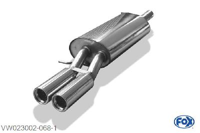 VW023002-068, VW Passat 3B/ 3BG 1.6l 74/75kW 1.8l 85/92/110kW 1.9l TD 66/74/81/85/96kW, Einddemper met eindstuk 2x76mm  Type 13 55mm Buisdiameter Geheel RVS, Absortie demper, mooie diepe sound, Met E-keur