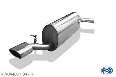 VW044001-347, VW Polo 6R 1.2l 44/51/77kW 1.4l 63kW 1.2l TDI 77kW 1.6l TDI 55/66/77kW, Einddemper met eindstuk 115x85mm  Type 32 55mm Buisdiameter Geheel RVS, Absortie demper, mooie diepe sound, Met E-keur