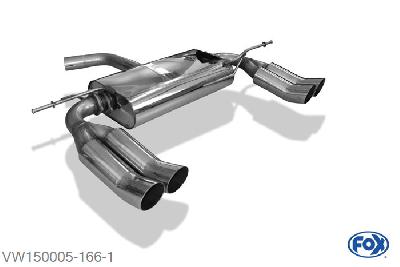 VW150005-166, VW Touran 1.4l 55/66kW 1.6l 75/85kW 2.0l 110kW 1.9 TDI 66/74kW 2.0l TDI 55/103kW, Einddemper met uitgang rechts/links  - 2x76mm  Type 18 rechts/links 55mm Buisdiameter Geheel RVS, Absortie demper, mooie diepe sound, Met E-keur