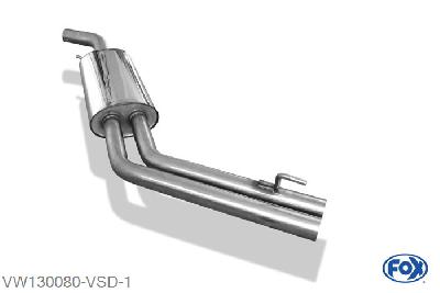 VW130080-VSD, VW Bus T4 1.9l 49kW 2.0l 62kW 2.5l 81/85kW 2.8l 103/150kW 1.9l D/TD 44/50kW 2.4l D 55/57kW 2.5l TDI 65/75/111kW, Voordemper 60mm Buisdiameter Geheel RVS, Absortie demper, mooie diepe sound, Met E-keur