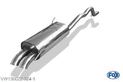 VW130022-724, VW Bus T4 Syncro 2.5l 81/85kW 2.4l D 57kW 2.5l TDI 75kW, Einddemper inkl. Verbindingsbuis met Halter - 2x63mm  Type 28 50mm Buisdiameter Geheel RVS, Absortie demper, mooie diepe sound, Met E-keur
