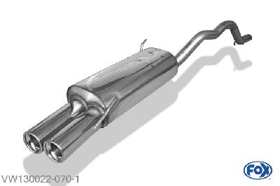 VW130022-070, VW Bus T4 Syncro 2.5l 81/85kW 2.4l D 57kW 2.5l TDI 75kW, Einddemper inkl. Verbindingsbuis met Halter - 2x80mm  Type 13 50mm Buisdiameter Geheel RVS, Absortie demper, mooie diepe sound, Met E-keur